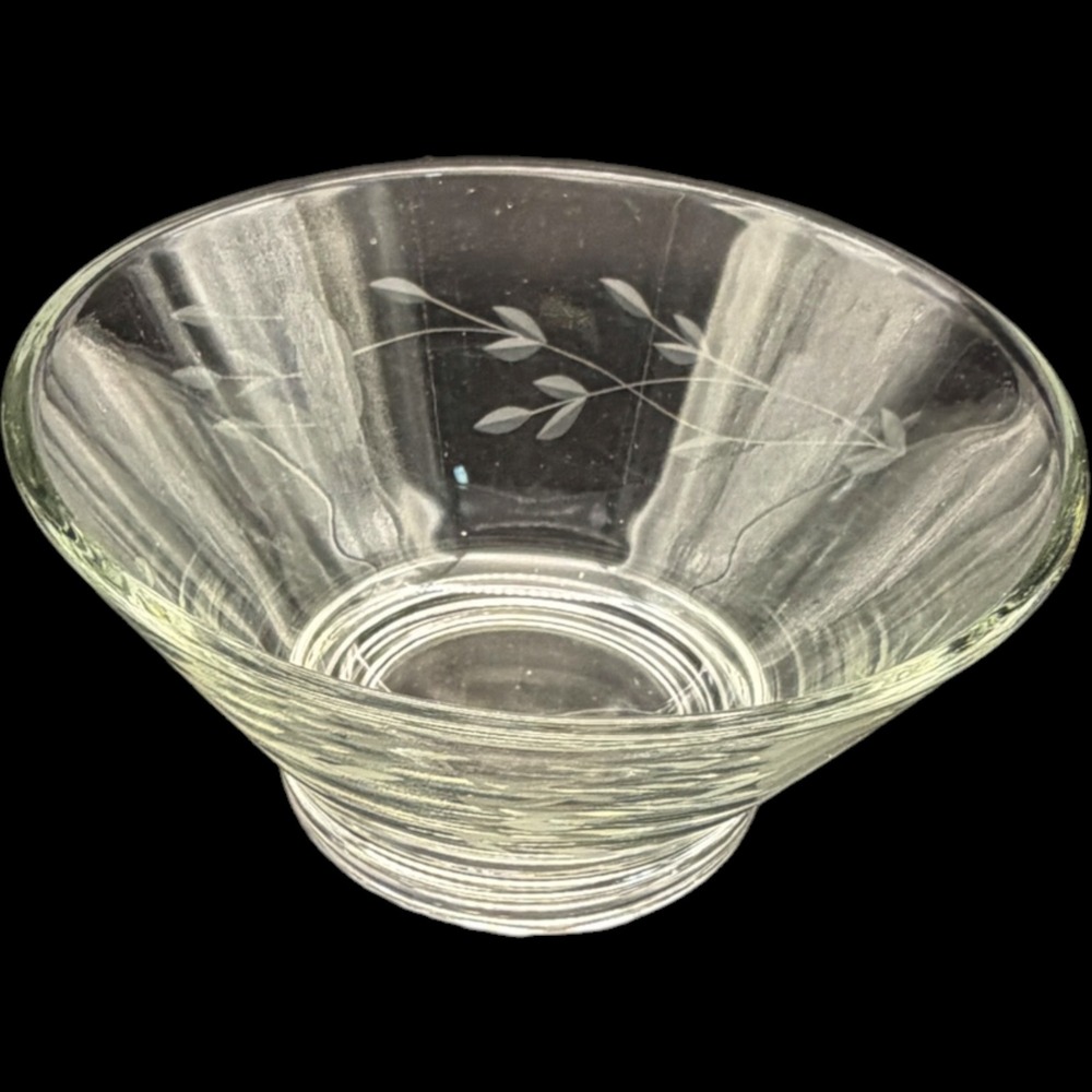 Vtg Princess House Etched Glass Mayo Condiment Bowl Floral Clear Serving Dish